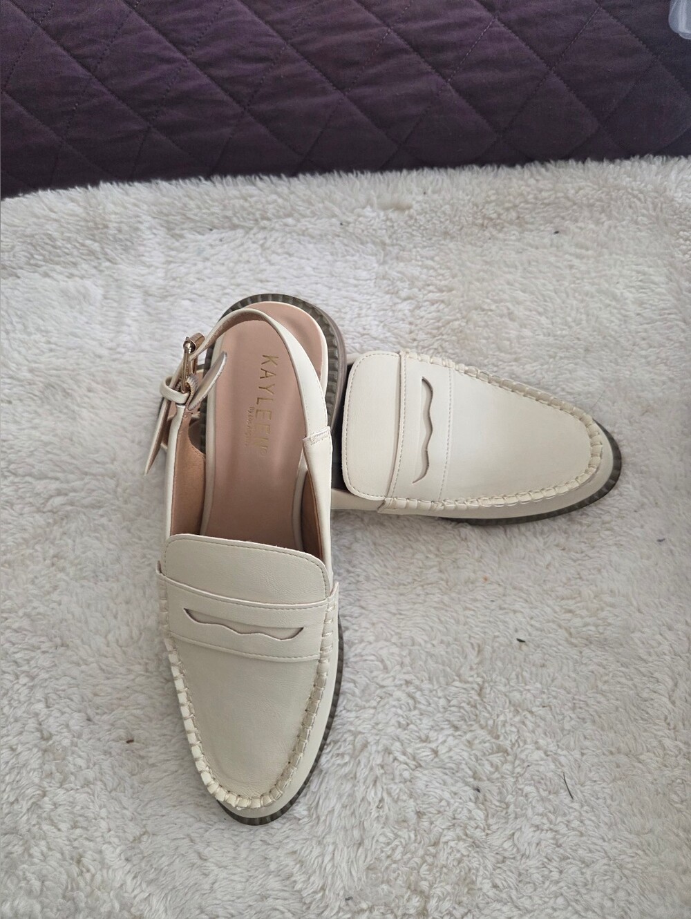 KAYLEEN By Los Angeles Cream Leather Slingback Loafers